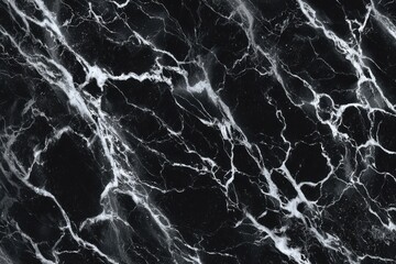 Glossy black marble texture with dramatic white veining.