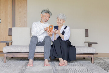 スマホで検索するシニアカップル