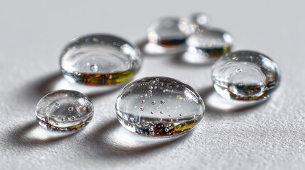 Macro photograph showcasing water droplets with internal reflections and refractions