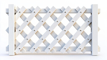 Decorative white wooden fence with lattice design, perfect for gardens or outdoor spaces, adds charm and elegance
