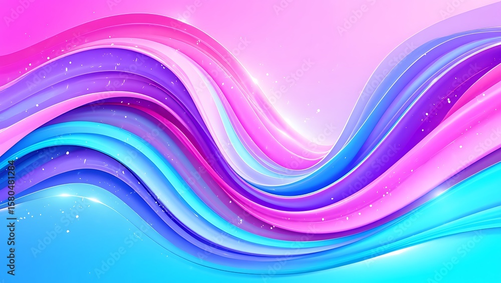 Aufkleber abstract wavy background with vibrant colors and sparkling effects, dynamic curve design with pink, 