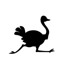 Silhouette of a running ostrich with long legs and neck. Vector illustration ideal for animal icons, wildlife themes, and speed or motion concepts