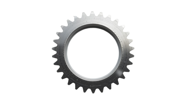 Polished Metallic Gear – Shiny Surface with Circular Center Hole and Evenly Spaced Teeth Isolated on Transparent Background - Powered by Adobe