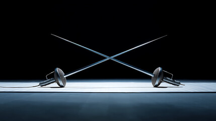 Fencing Swords Crossed on Minimal White Mat
