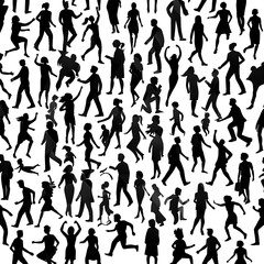 Photo of a dynamic pattern of black silhouettes of people in various dance poses