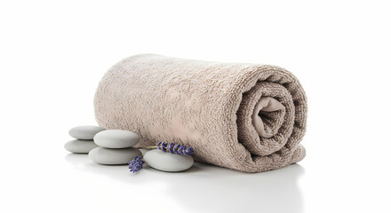 Spa Relaxation: Rolled Towel, Stones, and Lavender - Serenity and Wellness