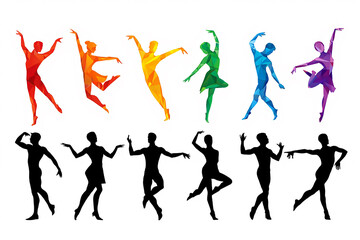 Fototapeta premium Photo of colorful ballet dancers in various poses isolated on white background