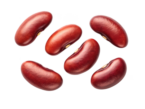 Collection of red kidney beans scattered on a transparent background isolated on transparent background