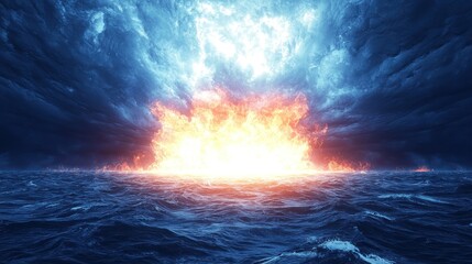Fiery explosion ocean