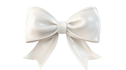 Elegant decorative white bow with satin ribbon texture isolated on white background