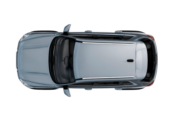 Top view of modern silver suv car on transparent background, PNG