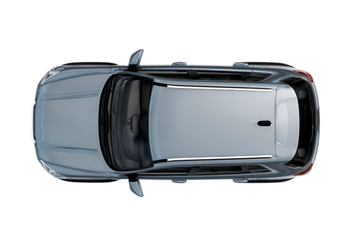 Top view of modern silver suv car on transparent background, PNG