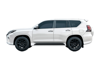 Stylish white suv side view on transparent background, PNG