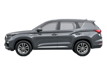 Modern grey suv side view on transparent background, PNG