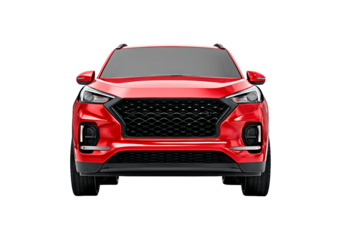 Sleek red suv with modern design and bold front view on transparent background, PNG