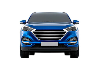 Sleek blue suv front view on transparent background, PNG