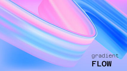 Pink blue gradient wave background. 3d iridescent mesh with color gradation and soft motion. Holographic smooth sweet spiral ribbon vector element. Unicorn and girly art with paint stroke on backdrop