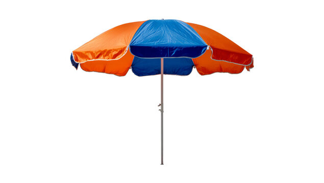 Colorful Beach Umbrella with Orange and Blue Canopy on White Background