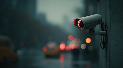 Security camera on a city street at night