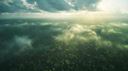 Aerial view forest mist