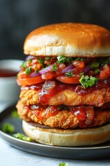 Stacked Crispy Chicken Sandwich with Fresh Toppings