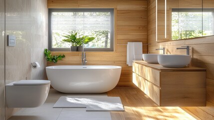Modern Contemporary Bathroom with Wooden Panels