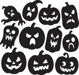 Spooky Pumpkin Silhouette with Angry Face Halloween Vector