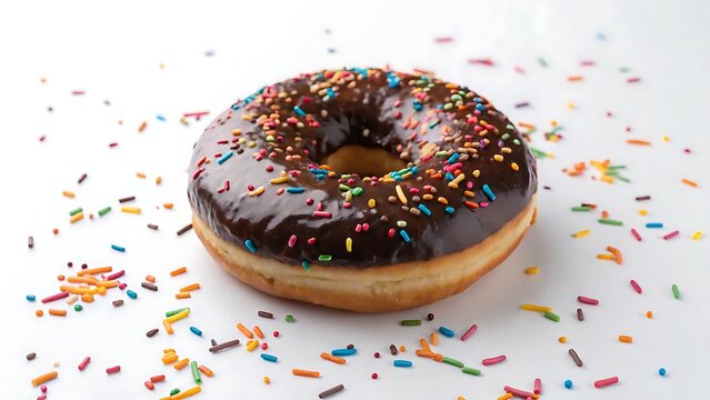 Top View of Sweetness: Chocolate Donut with Sprinkles in white beground