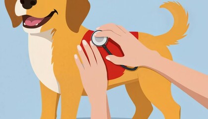 Veterinarian checking heartbeat of dog using stethoscope illustration  