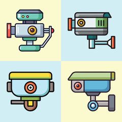 Surveillance Camera Flat Style Security Vector Illustration