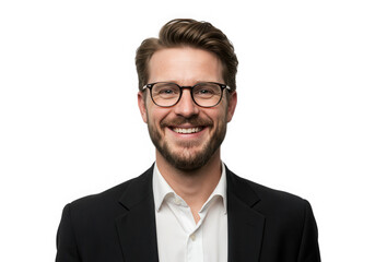 A happy businessman smiles in a professional portrait isolated on transparent background