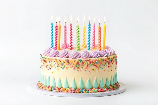 Generated title for Whimsical Birthday Cake with Sprinkles and Vibrant Candles in a Joyful Party Setting