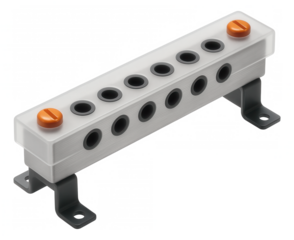 Insulated grounding busbar for enhanced safety in home electrical systems, reducing the risk of accidental contact.