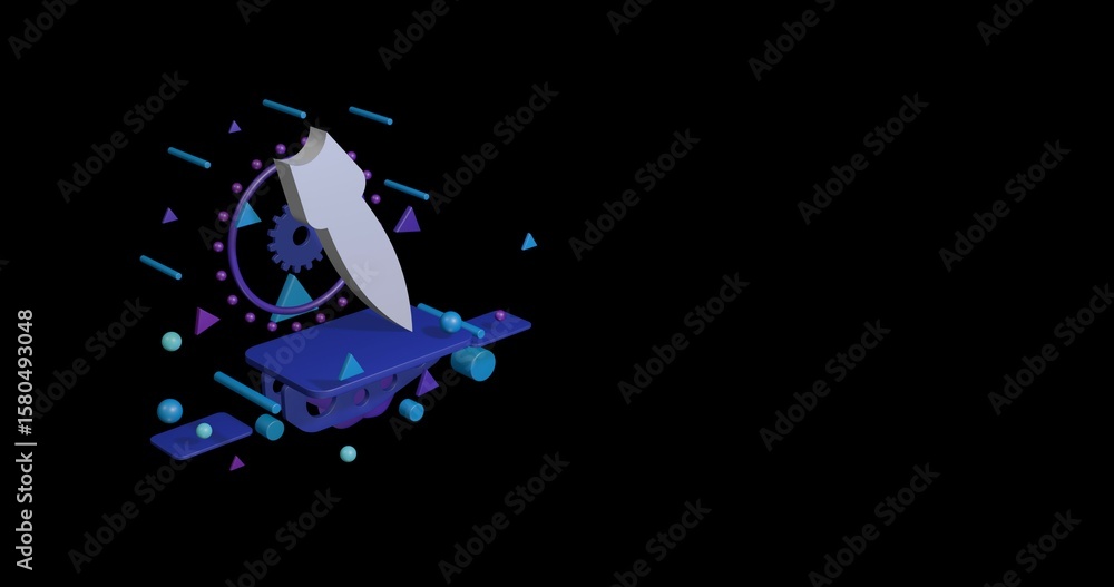 Aufkleber white falling rocket symbol on a pedestal of abstract geometric shapes floating in the air. abstract