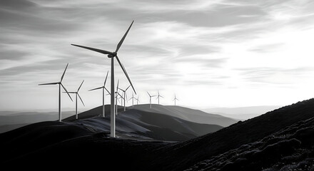 Wind turbine electricity background nature black and white