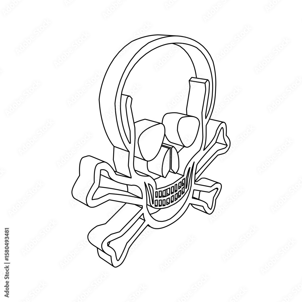 Poster the outline of a large skull is made with black lines. 3d view of the object in perspective. vector 