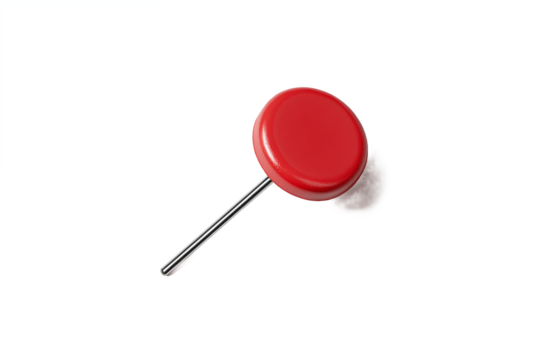 Red Push Pin Isolated on White Transparent Background