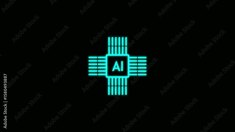 Poster seamless, loop abstract background, artificial intelligence ai on the motherboard. microprocessor co