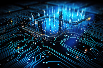 Eye-catching technology theme showcasing circuits and a vibrant data display