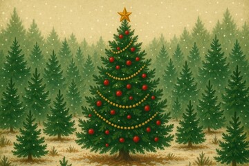 Festive evergreen adorned with ornaments.