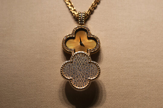 Shanghai,China-July 13th 2025: Van Cleef & Arpels Alhambra secret pendant watch