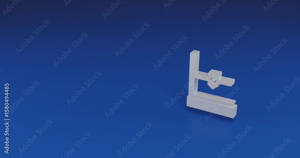 Poster isolated realistic white small 3d printer symbol with shadow. located on the right side of the scene
