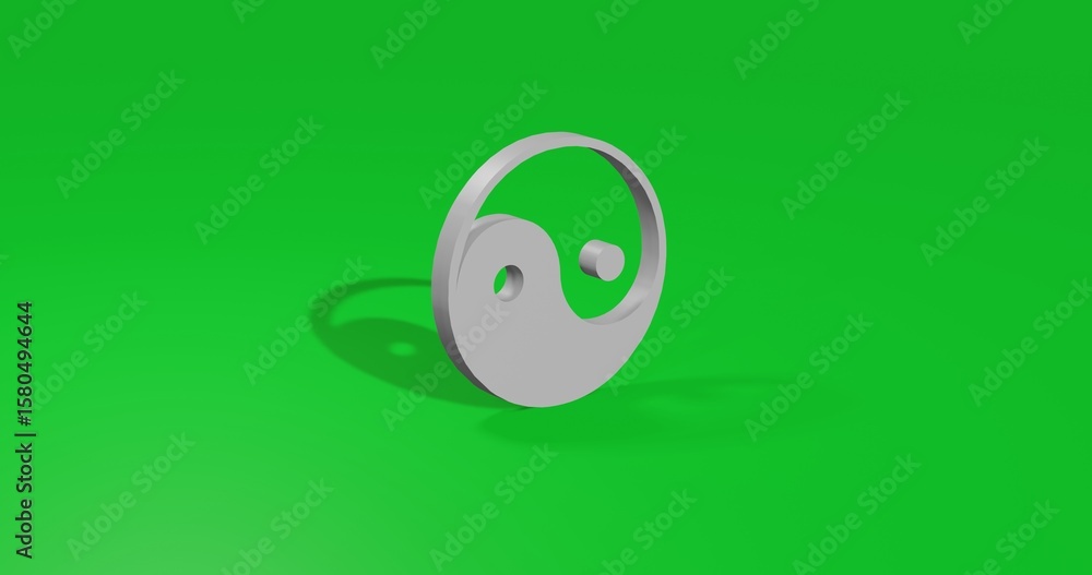 Poster isolated realistic white yin yang symbol front view with shadow. 3d illustration on green chroma key