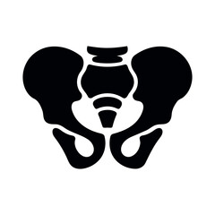 Stylized black silhouette of the human pelvis bone structure