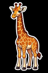 Obraz premium Tall brown giraffe cartoon sticker isolated on black background