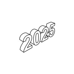 The outline of a large 2025 year symbol is made with black lines. 3D view of the object in perspective. Vector illustration on white background