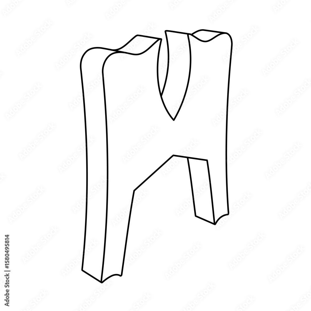 Poster the outline of a large women's jacket symbol is made with black lines. 3d view of the object in pers