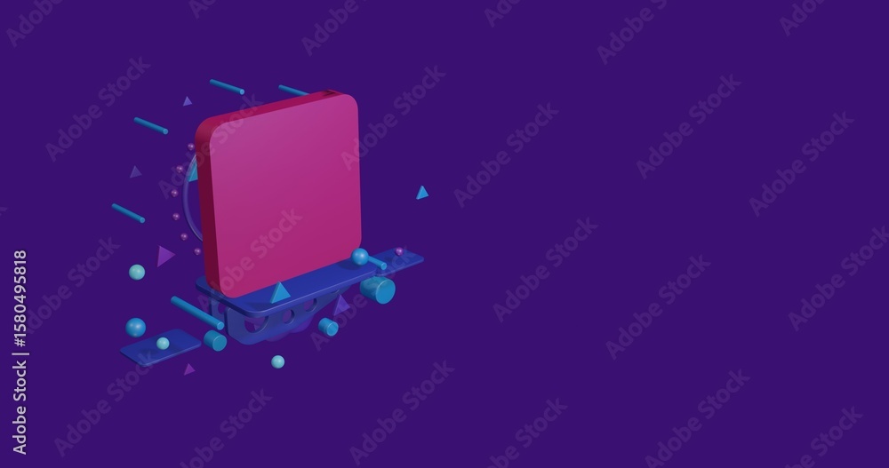Aufkleber pink rounded square symbol on a pedestal of abstract geometric shapes floating in the air. abstract 