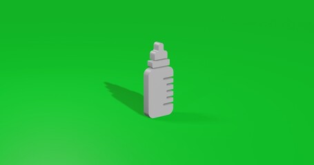 Isolated realistic white feeding bottle symbol front view with shadow. 3d illustration on green chroma key background