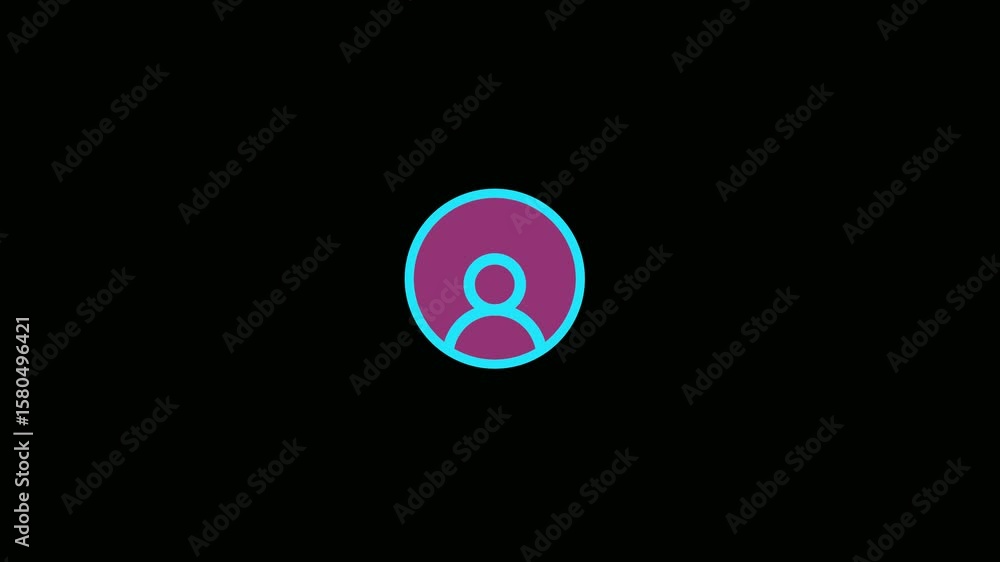 Poster user profile line icon inside circle, user information, line icon video animation.neon contact icon 
